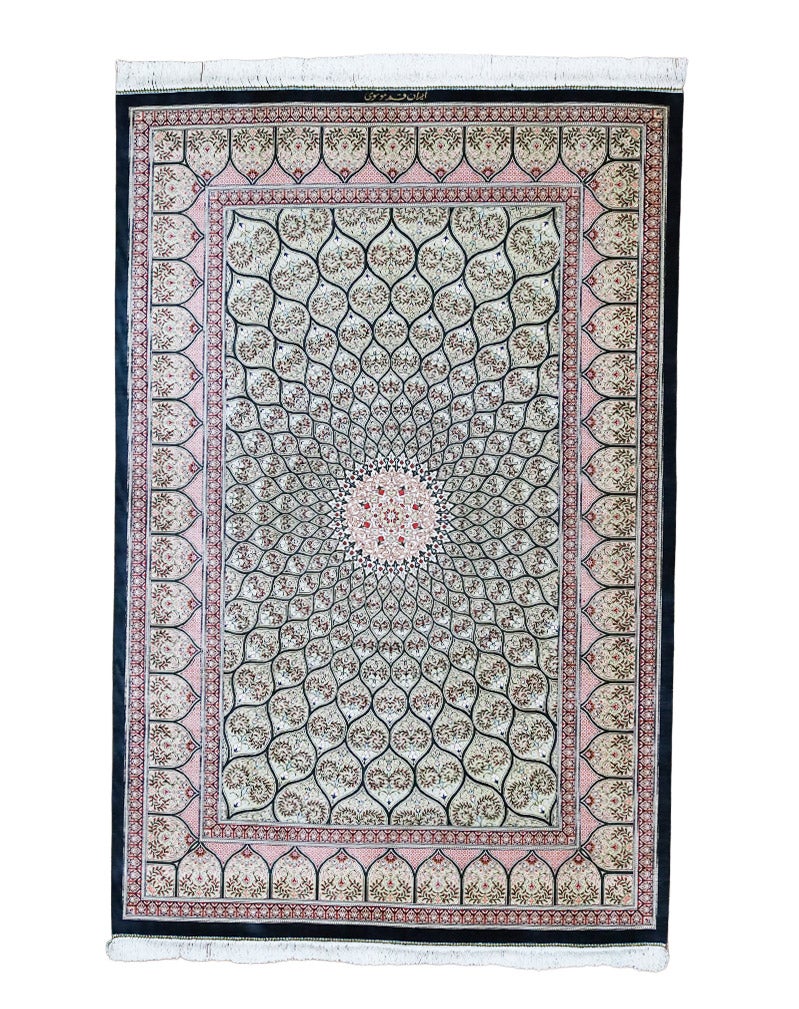 ペルシャ絨毯 クム産アハマディ工房絹100% 132×199cm商品番号69313