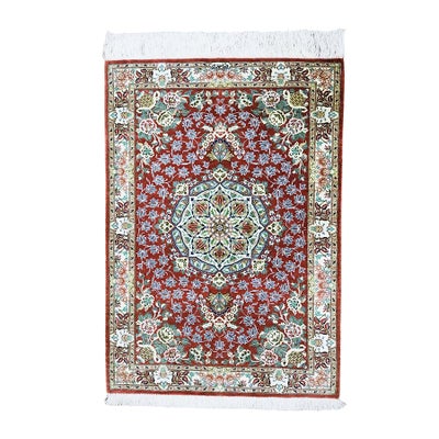 ペルシャ絨毯クム産<br>バファイ工房<br>絹100％　60×89cm<br>商品番号76470