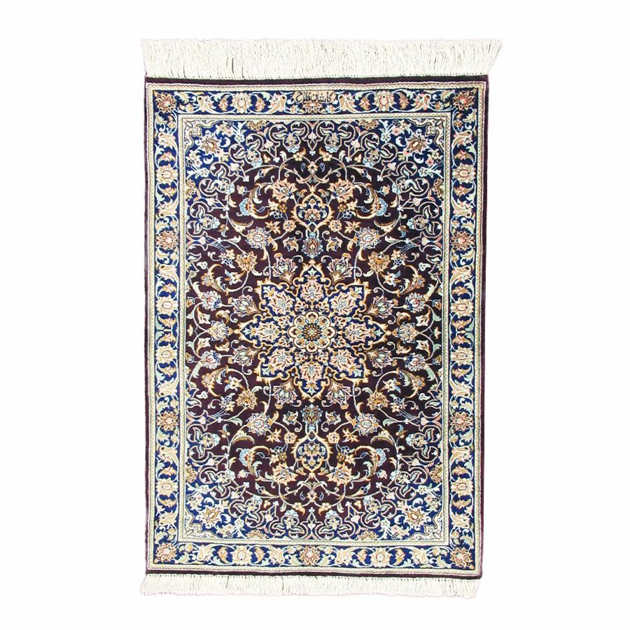 ペルシャ絨毯クム産ファッラー工房絹100％ 59×87cm商品番号76475