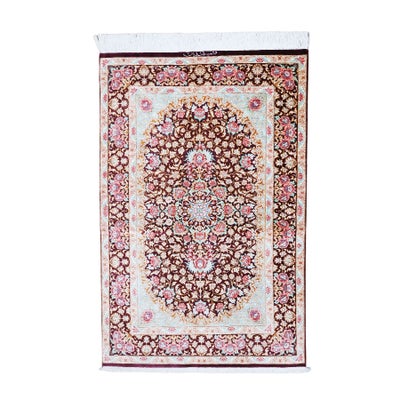 ペルシャ絨毯シルク<br>クム産ボランディアン工房<br>絹100% 76×117cm<br>商品番号66763
