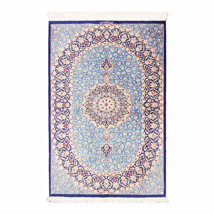 ペルシャ絨毯 クム産ムサヴィ工房絹100% 80x120cm商品番号77343
