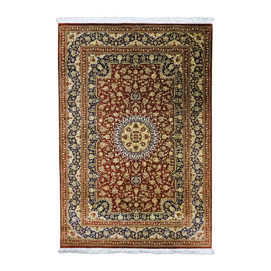 ペルシャ絨毯 クム産ム-サヴィ工房絹100% 80x120cm商品番号77347