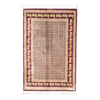 ペルシャ絨毯 クム産<br>絹100% 96x146cm<br>商品番号77355