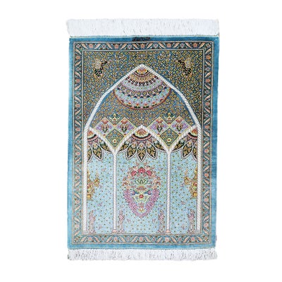 ペルシャ絨毯クム産<br>アキバリ工房<br>絹100％　59×83cm<br>商品番号77507