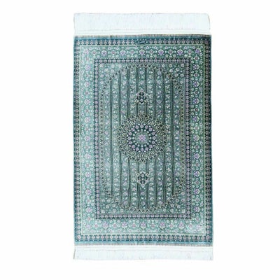 ペルシャ絨毯 クム産<br>マスミ工房<br>絹100％　73ｘ113cm<br>商品番号87082