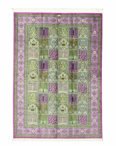 ペルシャ絨毯 クム産<br>ババイ工房<br>絹100% 135×197cm<br>商品番号80307