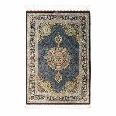 ペルシャ絨毯 クム産<br>カゼミ工房<br>絹100% 80x118cm<br>商品番号80296