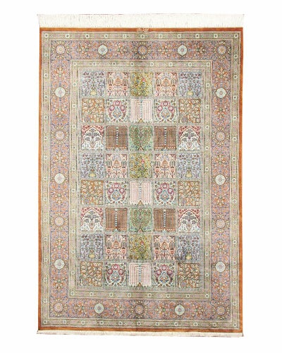 ペルシャ絨毯 クム産<br>ババイ工房<br>絹100% 138×204cm<br>商品番号80746
