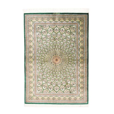 ペルシャ絨毯 クム産<br>ムサビ工房<br>絹100% 98x152cm<br>商品番号80698