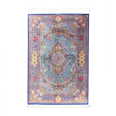 ペルシャ絨毯 クム産<br>ジャワディ工房<br>絹100% 100x150cm<br>商品番号80699