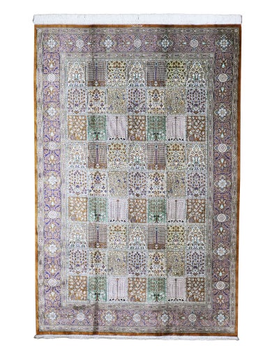 ペルシャ絨毯クム産<br>レザイ工房<br>絹100%　195×296cm<br>商品番号79551
