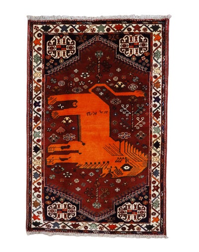ペルシャ絨毯ウール<br>シラーズ産<br>毛100％ 121×182cm<br>商品番号82640