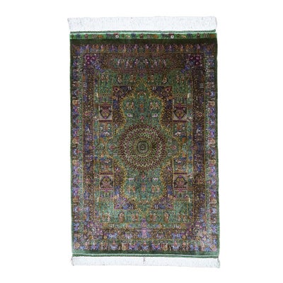 ペルシャ絨毯 クム産<br>ザビヒ工房<br>絹100% 78×118cm<br>商品番号80800