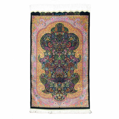 ペルシャ絨毯 クム産<br>エスハーヴィ工房<br>絹100% 78x125cm<br>商品番号80804