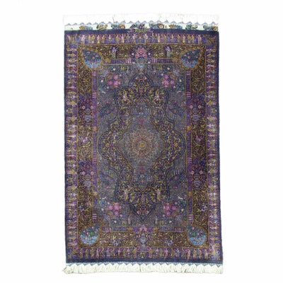 ペルシャ絨毯 クム産<br>ザビヒ工房<br>絹100% 82x122cm<br>商品番号80805