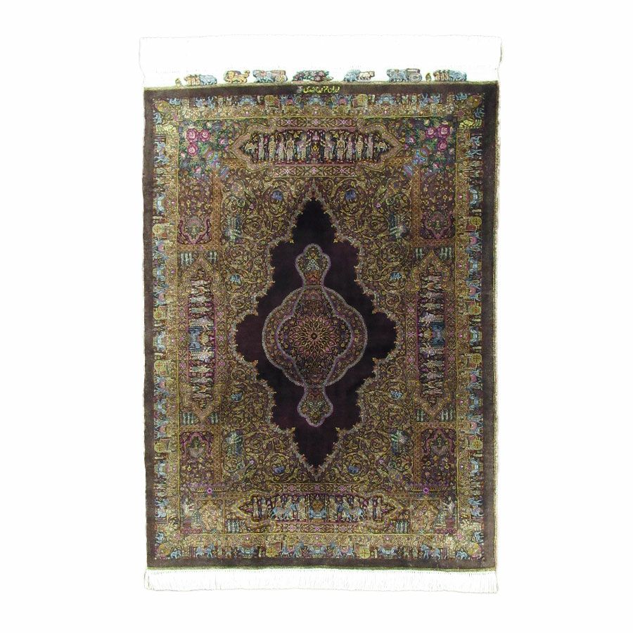 ペルシャ絨毯 クム産ジャムシディ工房絹100% 81×111cm商品番号80803