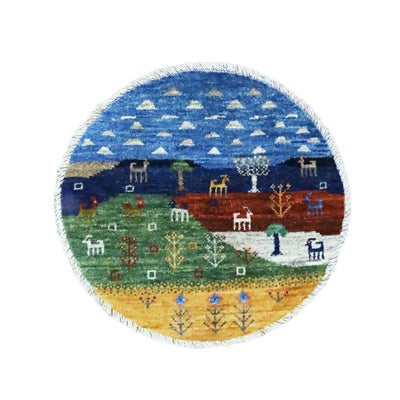 ペルシャ絨毯<br>シラーズ産ギャッベ <br>アマレバフト<br>毛100％ 60×58cm<br>商品番号84772