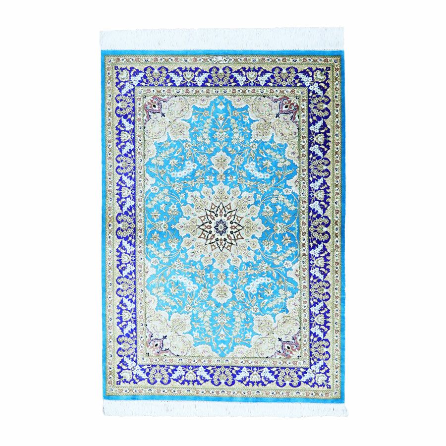 ペルシャ絨毯 クム産アフマディ工房絹100% 80x121cm商品番号84970