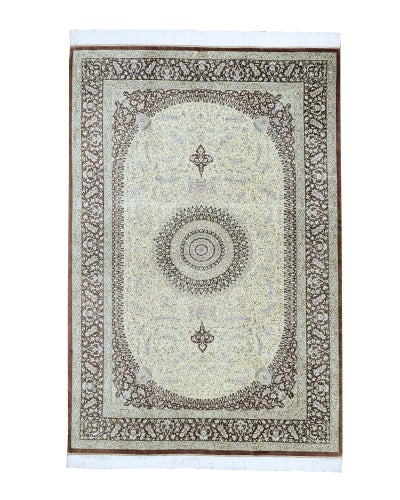 ペルシャ絨毯 クム産<br>ハーメッド工房<br>絹100% 134×208cm<br>商品番号85097