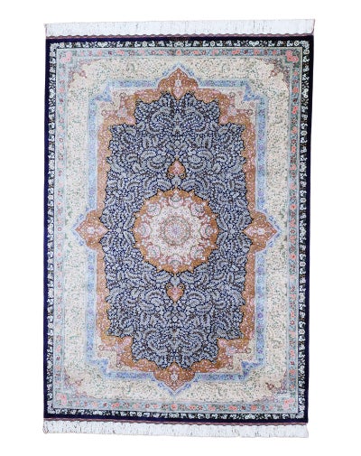 ペルシャ絨毯 クム産 <br>エリヤシ工房<br>絹100% 141×203cm<br>商品番号80824