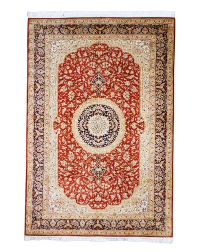 ペルシャ絨毯 クム産<br>シラースィ工房<br>絹100% 134×200cm<br>商品番号81573
