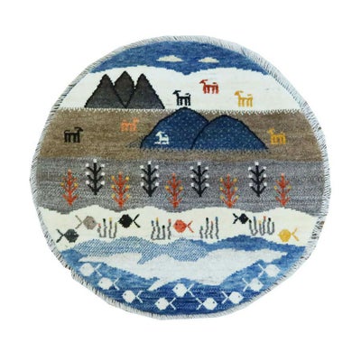 ペルシャ絨毯<br>シラーズ産ギャッベ <br>アマレバフト<br>毛100％ 60×63cm<br>商品番号85213
