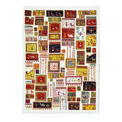 ペルシャ絨毯<br>シラーズ産ギャッベ<br>ファインカシュクリ<br>毛100％ 86×124cm<br>商品番号 85204