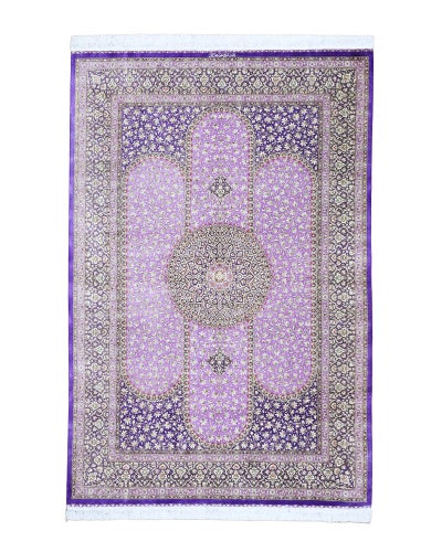 ペルシャ絨毯 クム産<br>メヘルバクシ工房<br>絹100% 134×205cm<br>商品番号85792
