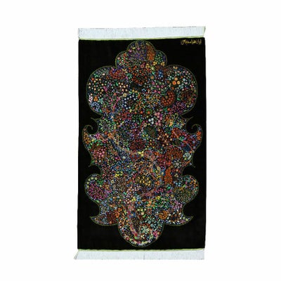 ペルシャ絨毯クム産<br>エスファギ工房<br>絹100％　62×104cm<br>商品番号86141