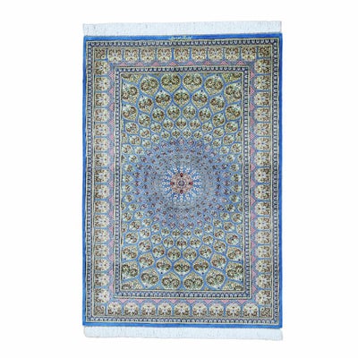 ペルシャ絨毯クム産<br>ムサビ工房<br>絹100% 97x146cm<br>商品番号86152