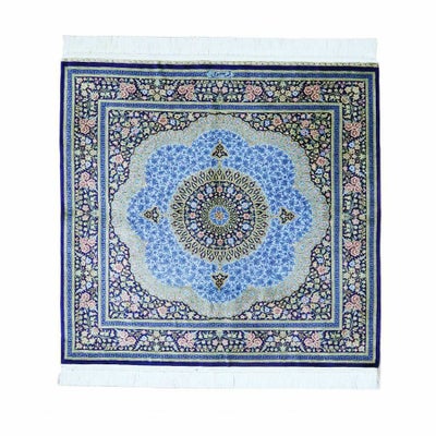 ペルシャ絨毯 クム産<br>マスミ工房<br>絹100％　99ｘ99cm<br>商品番号86146