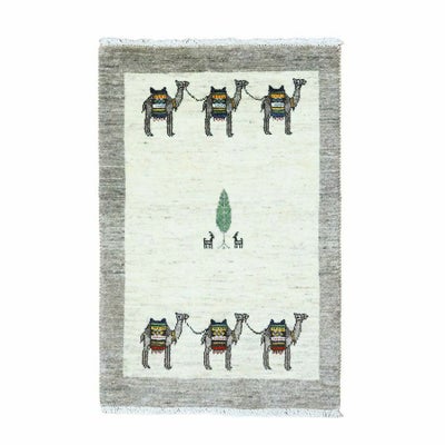 ペルシャ絨毯<br>シラーズ産ギャッベ<br>ファインカシュクリ<br>毛100％　58×88cm<br>商品番号87413