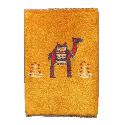 ペルシャ絨毯 手織り<br>ギャッベ　シラーズ産<br>毛100％　41×56cm<br>商品番号87951