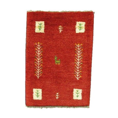 ペルシャ絨毯 手織り<br>ギャッベ　シラーズ産<br>毛100％　42×58cm<br>商品番号87959