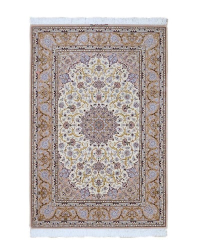 ペルシャ絨毯<br>イスファハン産<br>ホセイニ工房<br>毛＆絹 130x207cm<br>商品番号87722