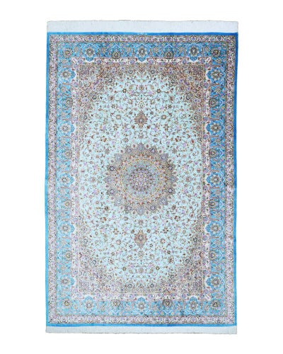 ペルシャ絨毯 クム産<br>ムサヴィ工房<br>絹100% 197×300cm<br>商品番号87720