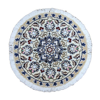 ペルシャ絨毯<br>ナイン産<br>毛＆絹 直径46cm<br>商品番号88041