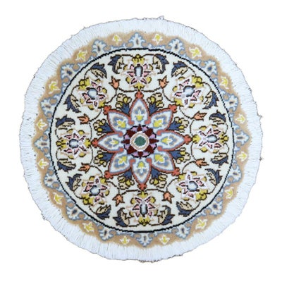 ペルシャ絨毯<br>ナイン産<br>毛＆絹 直径43cm<br>商品番号88045