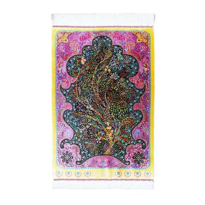 ペルシャ絨毯 クム産<br>アミルレザイ工房<br>絹100％　64×94cm<br>商品番号87710