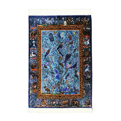 ペルシャ絨毯 クム産<br>タバタバイ工房<br>絹100%  80×117cｍ<br>商品番号87711