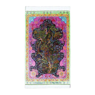 ペルシャ絨毯 クム産<br>アミルレザイ工房<br>絹100%  80×126cｍ<br>商品番号87712
