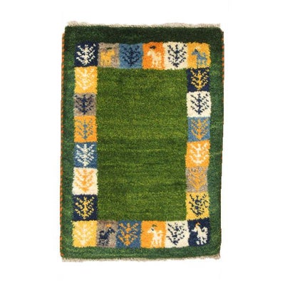 ペルシャ絨毯 手織り<br>ギャッベ　シラーズ産<br>毛100％　39×56cm<br>商品番号87806