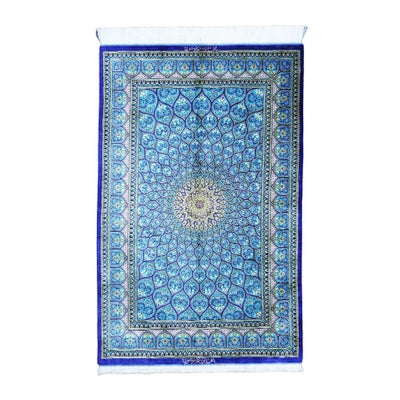 ペルシャ絨毯クム産<br>ムサビ工房<br>絹100% 95×147cm<br>商品番号88466