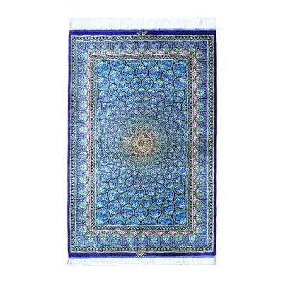 ペルシャ絨毯クム産<br>ムサビ工房<br>絹100% 98×146cm<br>商品番号88467