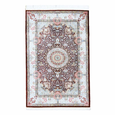 ペルシャ絨毯 クム産<br>レザイ工房<br>絹100% 102×155cm<br>商品番号88409