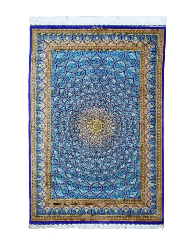 ペルシャ絨毯 クム産<br>カゼミ工房<br>絹100% 132×196cm<br>商品番号88573
