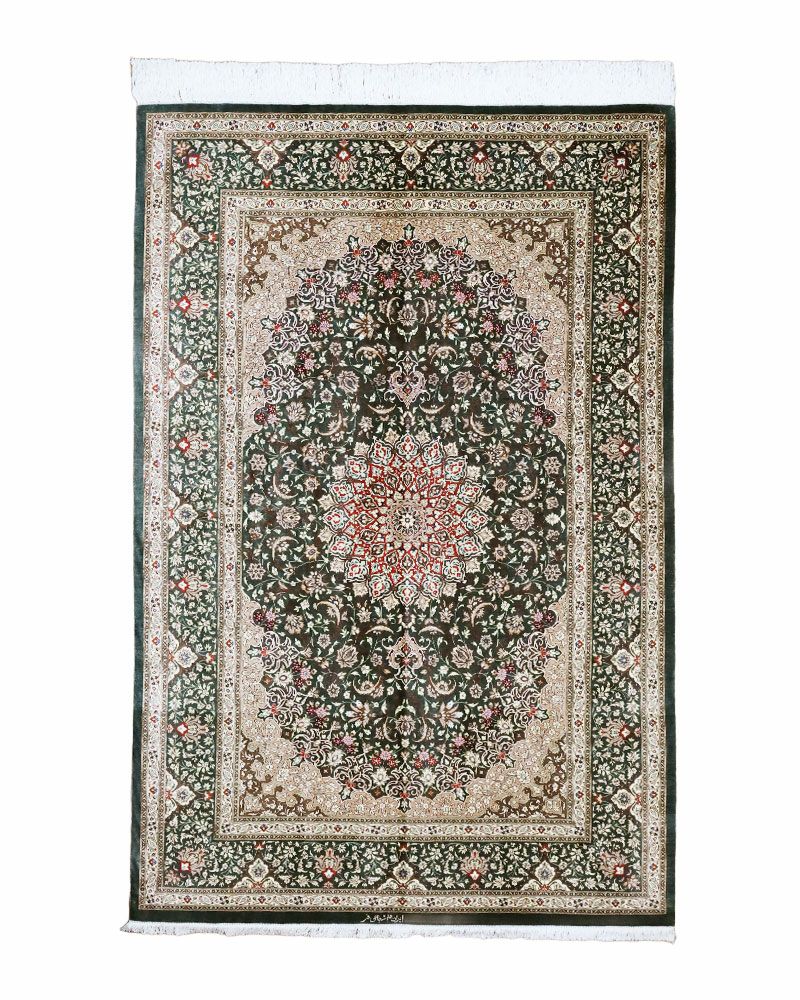 ペルシャ絨毯クム産 100%シルク (2枚) ペルシャ絨毯クム産ジョジョイファッラー工房絹100% 136×207cm商品番号