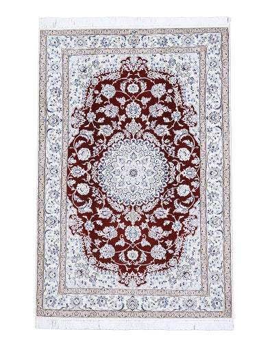 ペルシャ絨毯 <br>ナイン産アカ－ワン工房<br>毛＆絹  143×214cm<br>商品番号88924