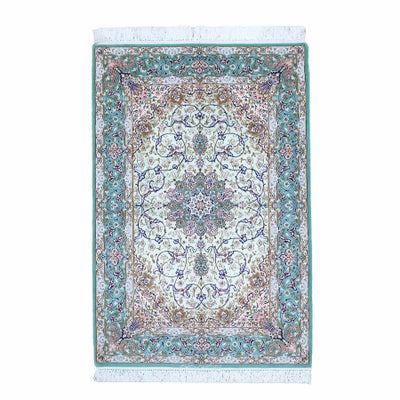ペルシャ絨毯<br>イスファハン産<br>レザナスル工房<br>毛＆絹 110x165cm<br>商品番号89261
