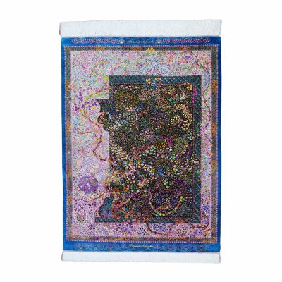 ペルシャ絨毯 クム産<br>エスハーヴィ工房<br>絹100%  86×117cｍ<br>商品番号74777